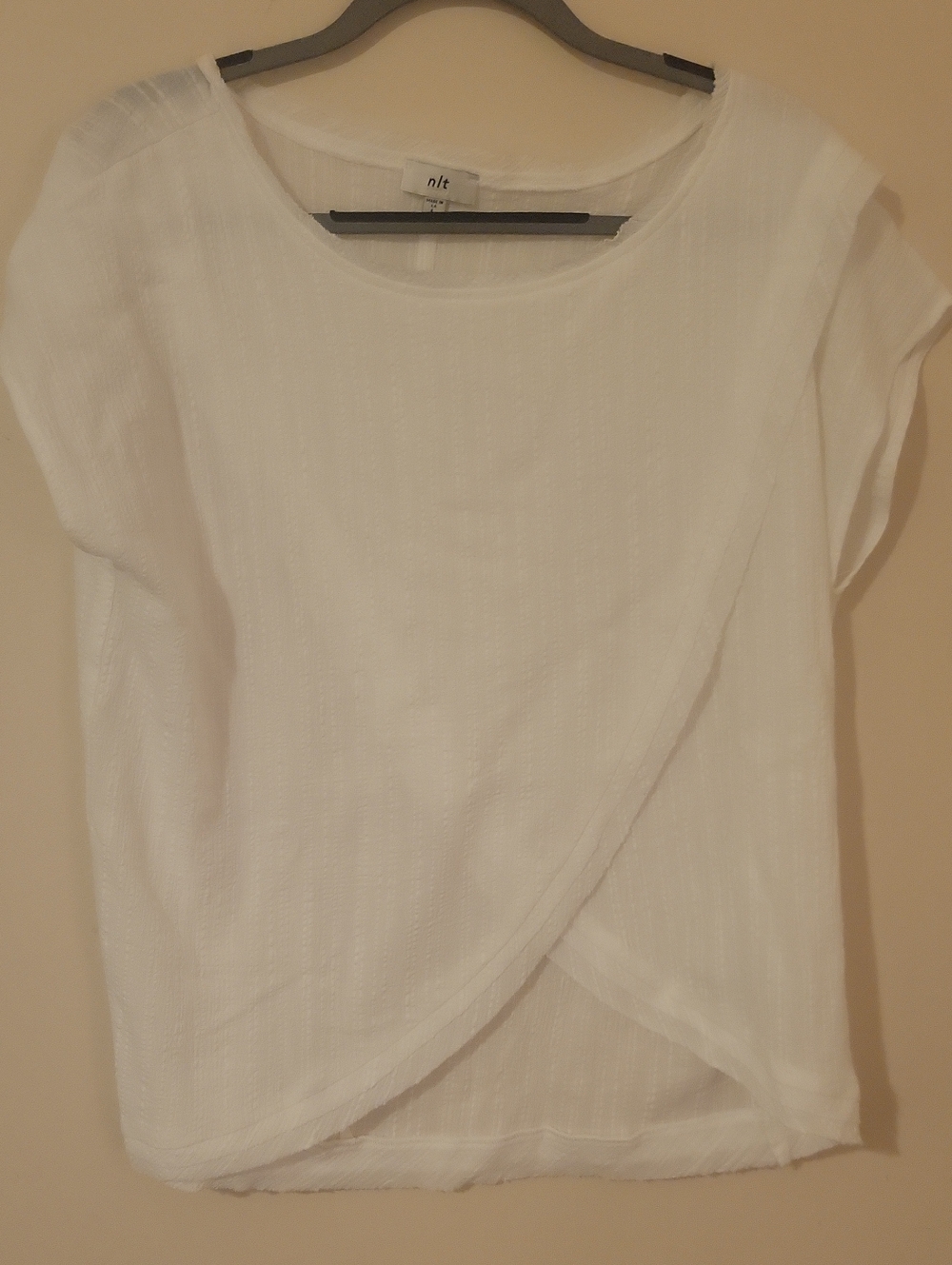 #10G NLT White Short Sleeve Overlap Front Women's Top